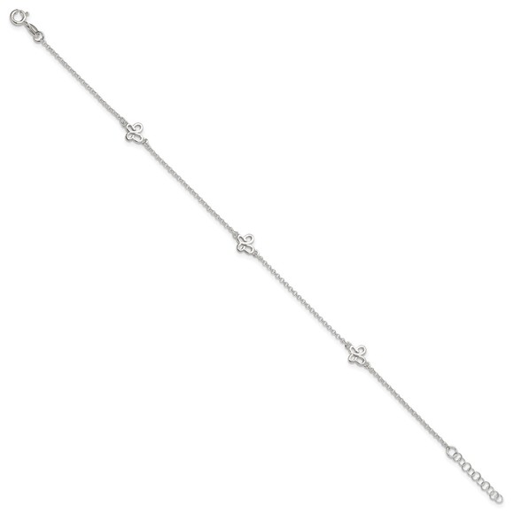 925 Sterling Silver Polished Butterfly Charm 9" Plus 1" Ext Fine Jewelry Anklet - Picture 2 of 7